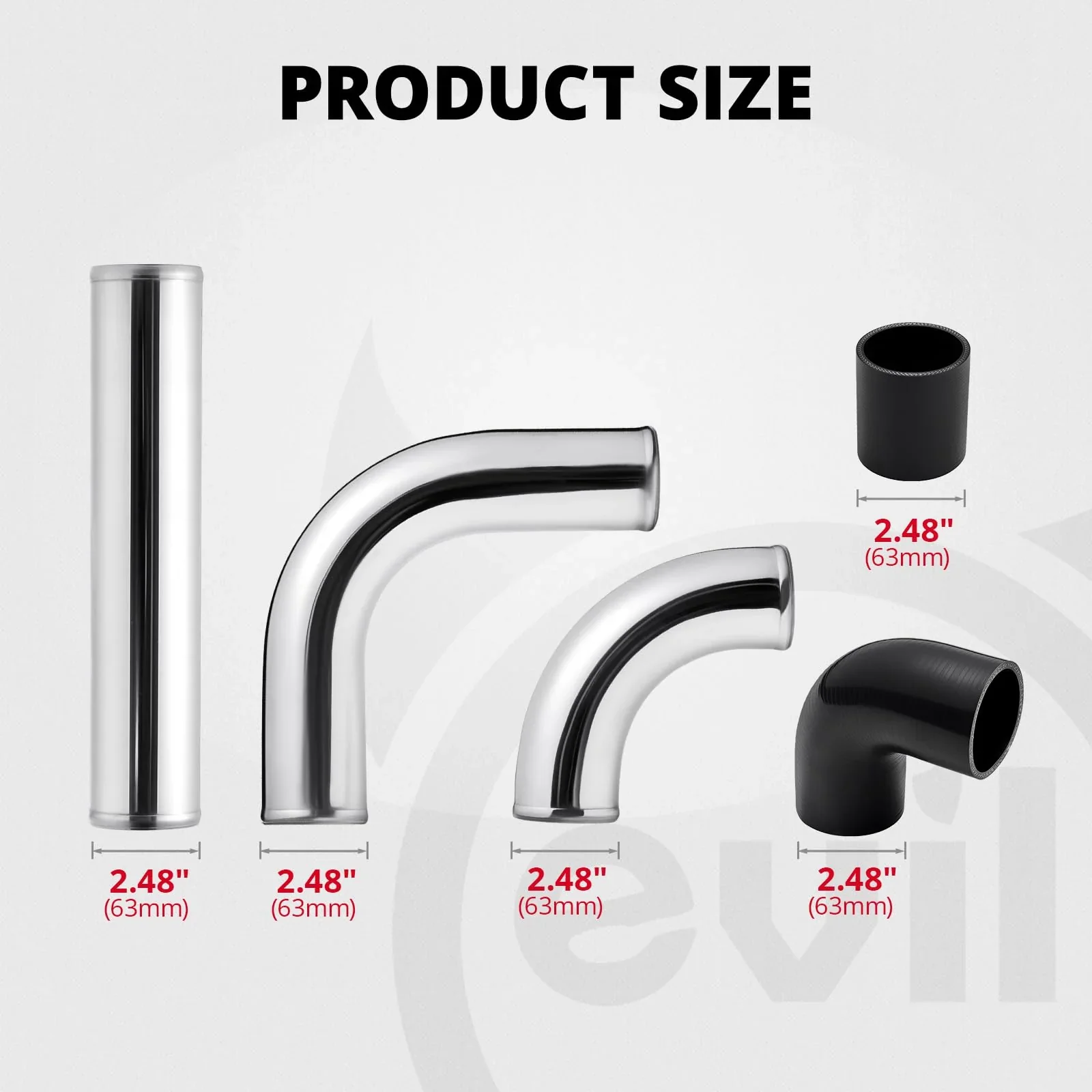 EVIL ENERGY Universal 2.5IN/3IN 12pcs Intercooler Piping, Aluminum Intercooler Pipe Kit with T-Bolt Hose Clamps & Silicone Coupler, Silver - Image 3