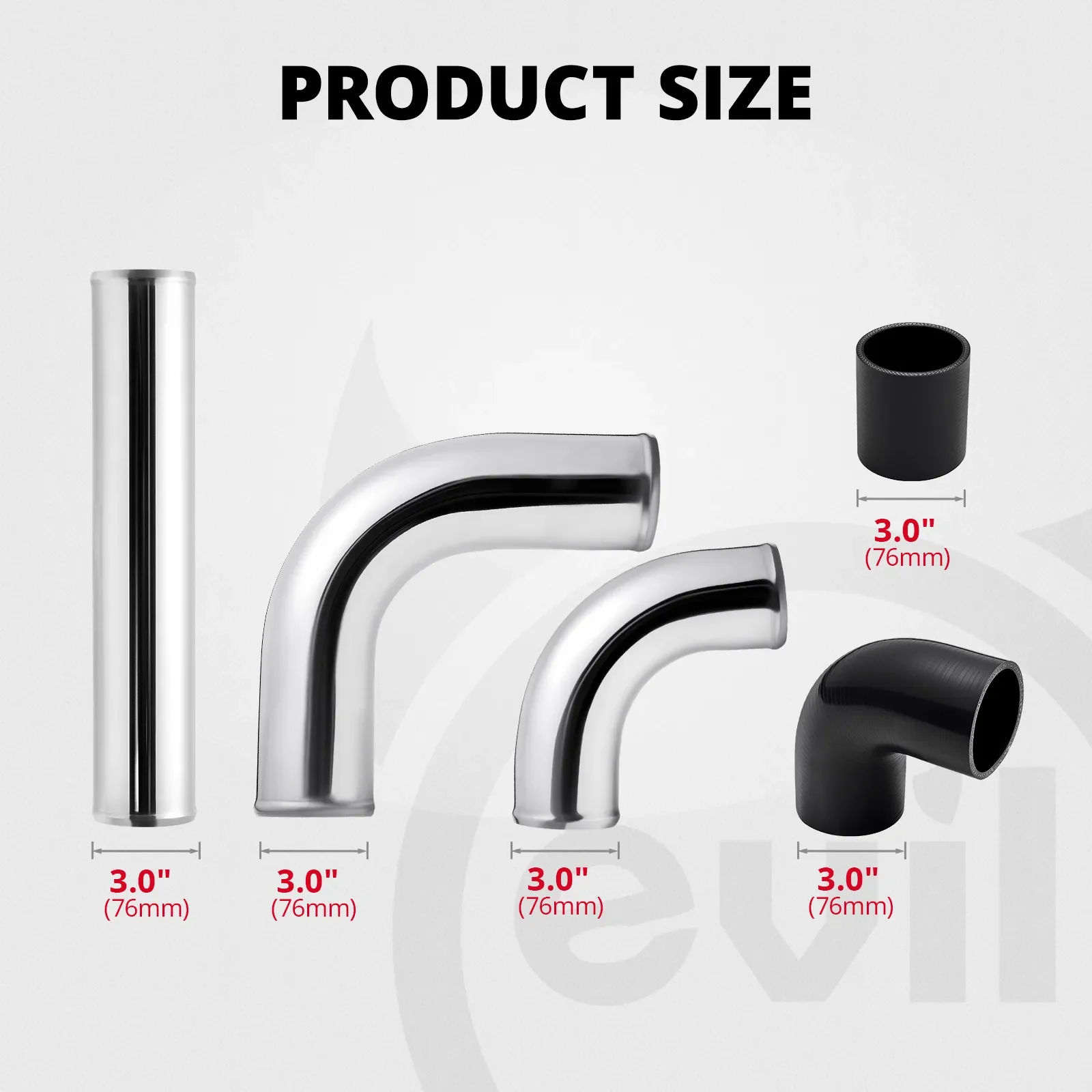 EVIL ENERGY Universal 2.5IN/3IN 12pcs Intercooler Piping, Aluminum Intercooler Pipe Kit with T-Bolt Hose Clamps & Silicone Coupler, Silver - Image 4