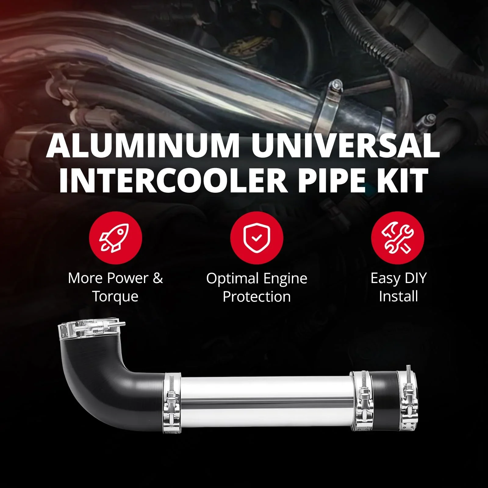 EVIL ENERGY Universal 2.5IN/3IN 12pcs Intercooler Piping, Aluminum Intercooler Pipe Kit with T-Bolt Hose Clamps & Silicone Coupler, Silver - Image 6