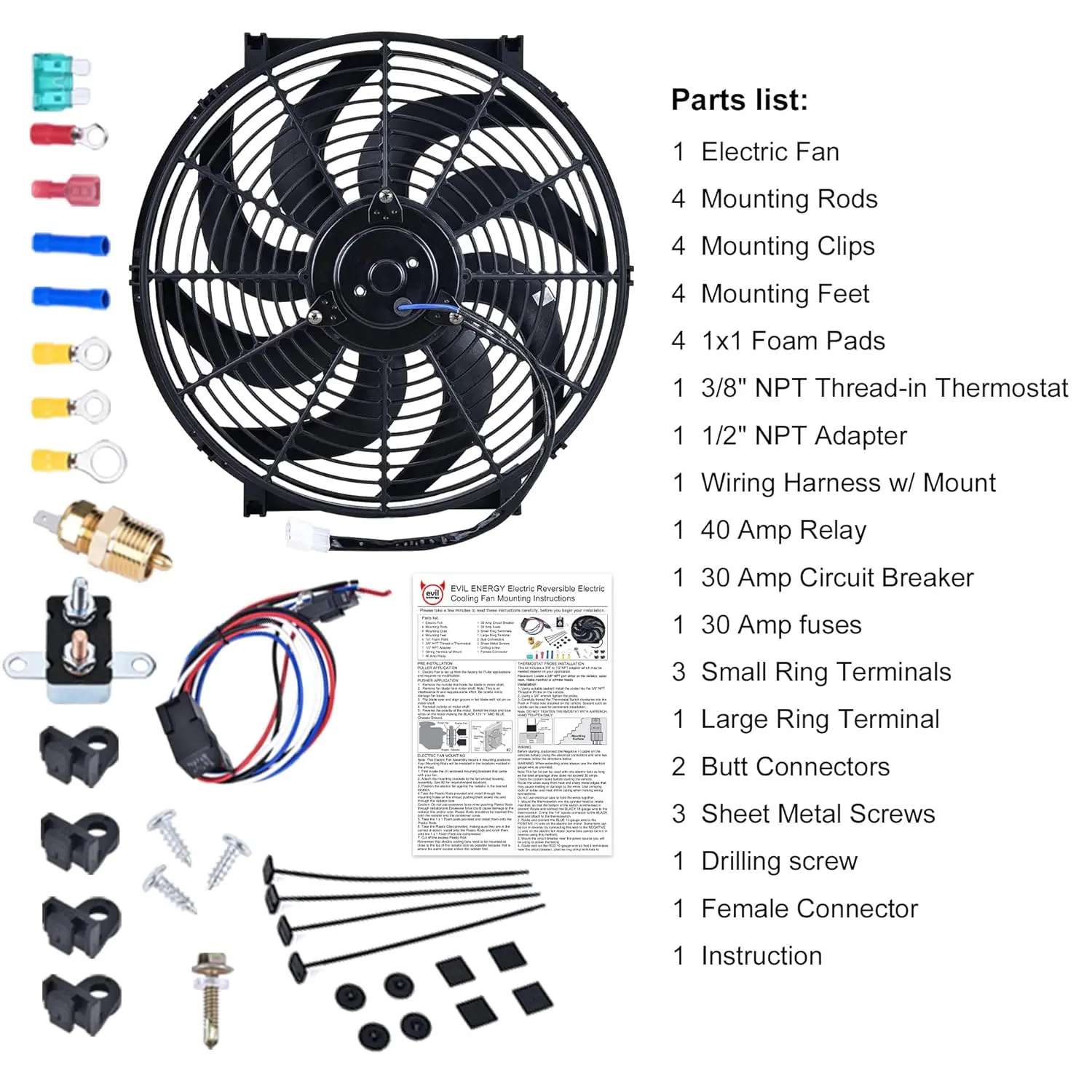EVIL ENERGY 8/10/12/14/16 Inch Electric Radiator Cooling Fan - Compatible with Automobile Radiators - Image 13
