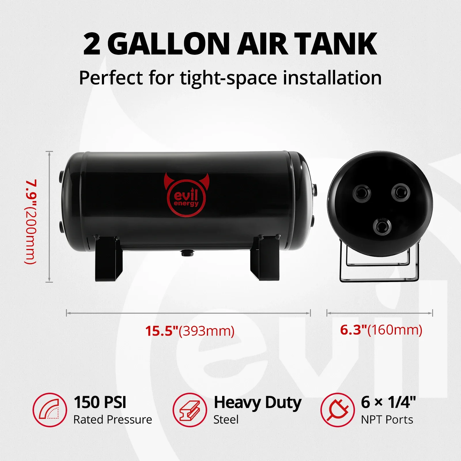 EVIL ENERGY Universal Air Tank Kit 0.5/1/1.5/2/2.5/4 Gallon with Multiple NPT Ports Rated 150/200PSI for Air Suspension Train Horn Tires and Pneumatic Systems - Image 10