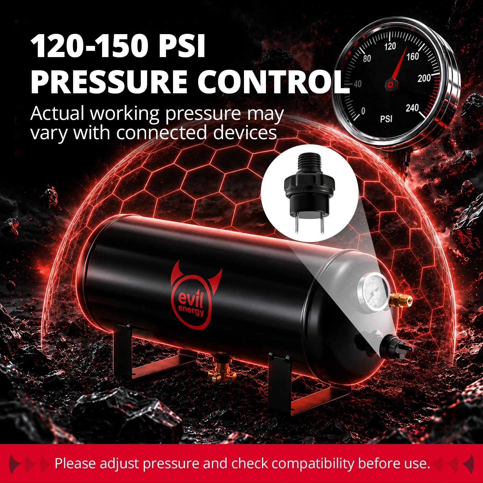 EVIL ENERGY Universal Air Tank Kit 0.5/1/1.5/2/2.5/4 Gallon with Multiple NPT Ports Rated 150/200PSI for Air Suspension Train Horn Tires and Pneumatic Systems - Image 20