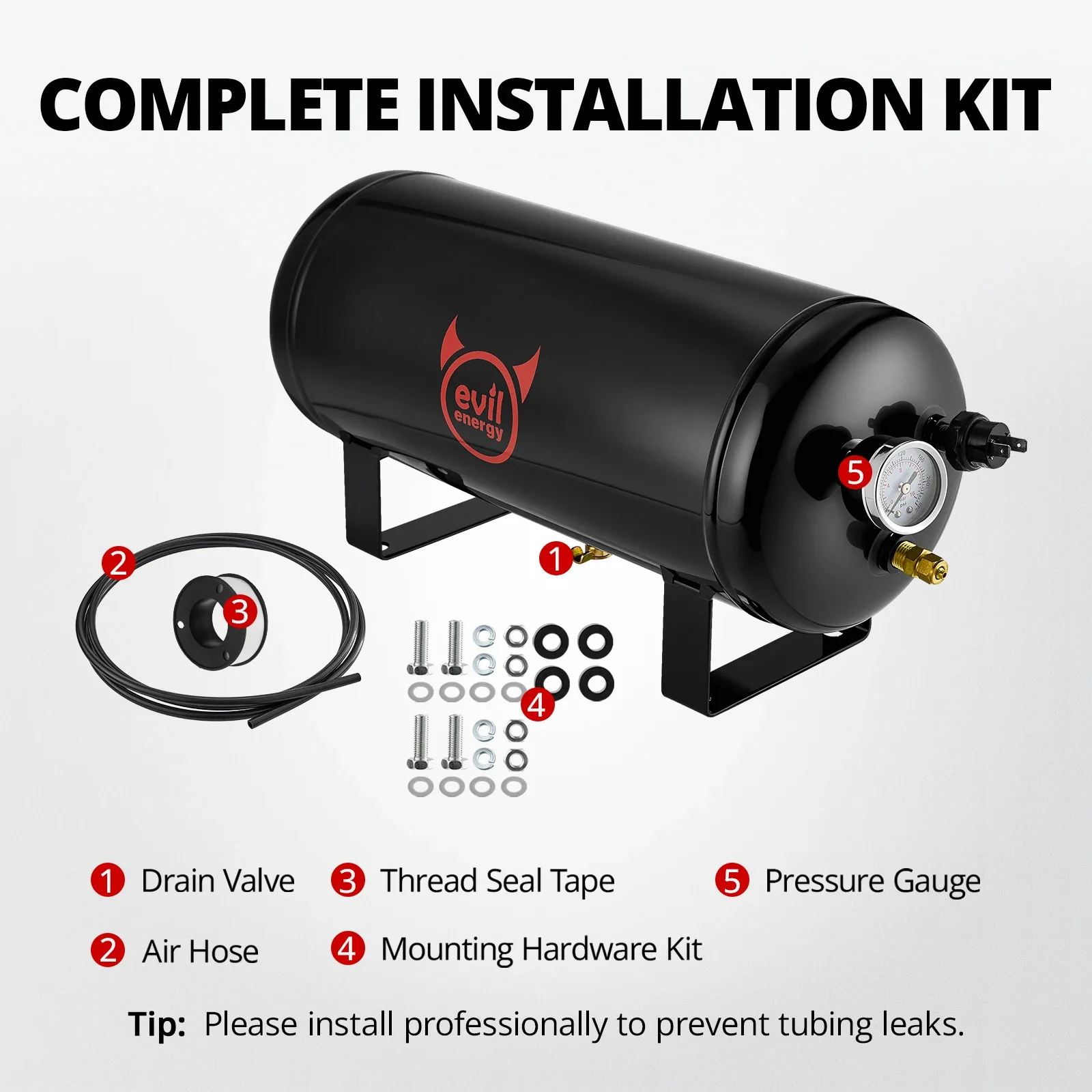 EVIL ENERGY Universal Air Tank Kit 0.5/1/1.5/2/2.5/4 Gallon with Multiple NPT Ports Rated 150/200PSI for Air Suspension Train Horn Tires and Pneumatic Systems - Image 23