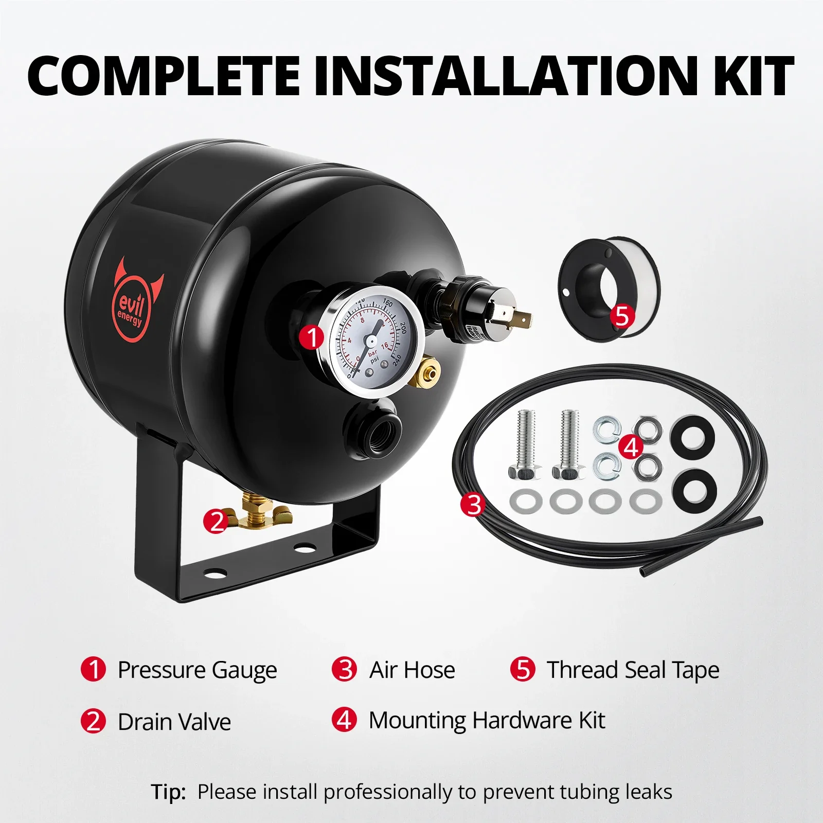 EVIL ENERGY Universal Air Tank Kit 0.5/1/1.5/2/2.5/4 Gallon with Multiple NPT Ports Rated 150/200PSI for Air Suspension Train Horn Tires and Pneumatic Systems - Image 24