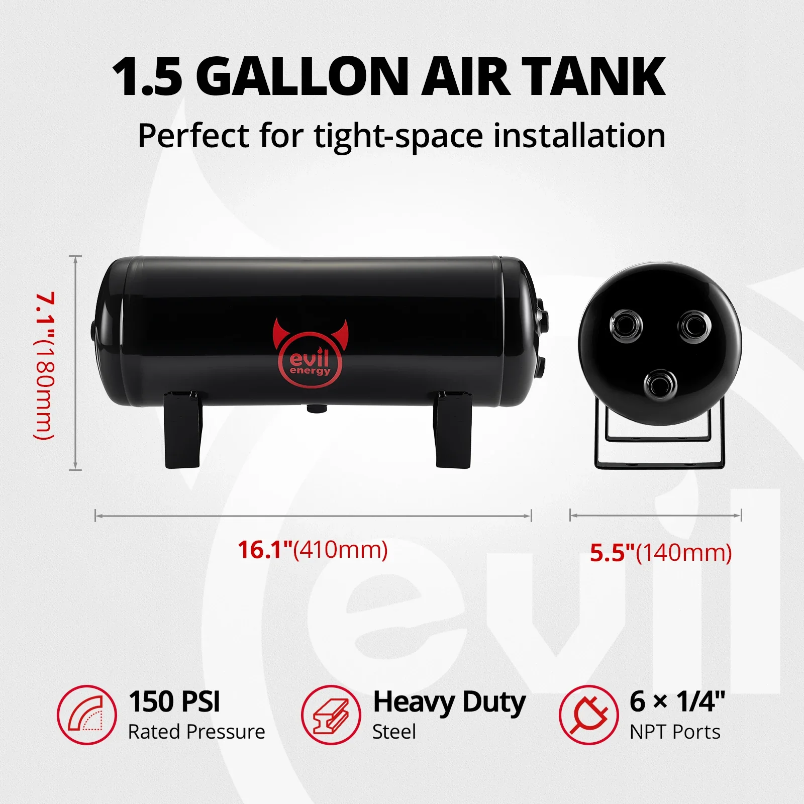 EVIL ENERGY Universal Air Tank Kit 0.5/1/1.5/2/2.5/4 Gallon with Multiple NPT Ports Rated 150/200PSI for Air Suspension Train Horn Tires and Pneumatic Systems - Image 9