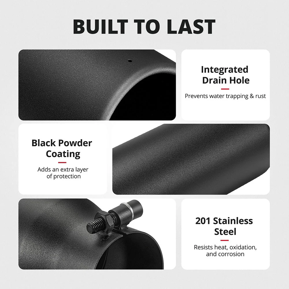 EVIL ENERGY Universal Diesel Exhaust Tip for Trucks, Universal Bolt-On, Black Powder Coated/Polished Stainless Steel - Image 12