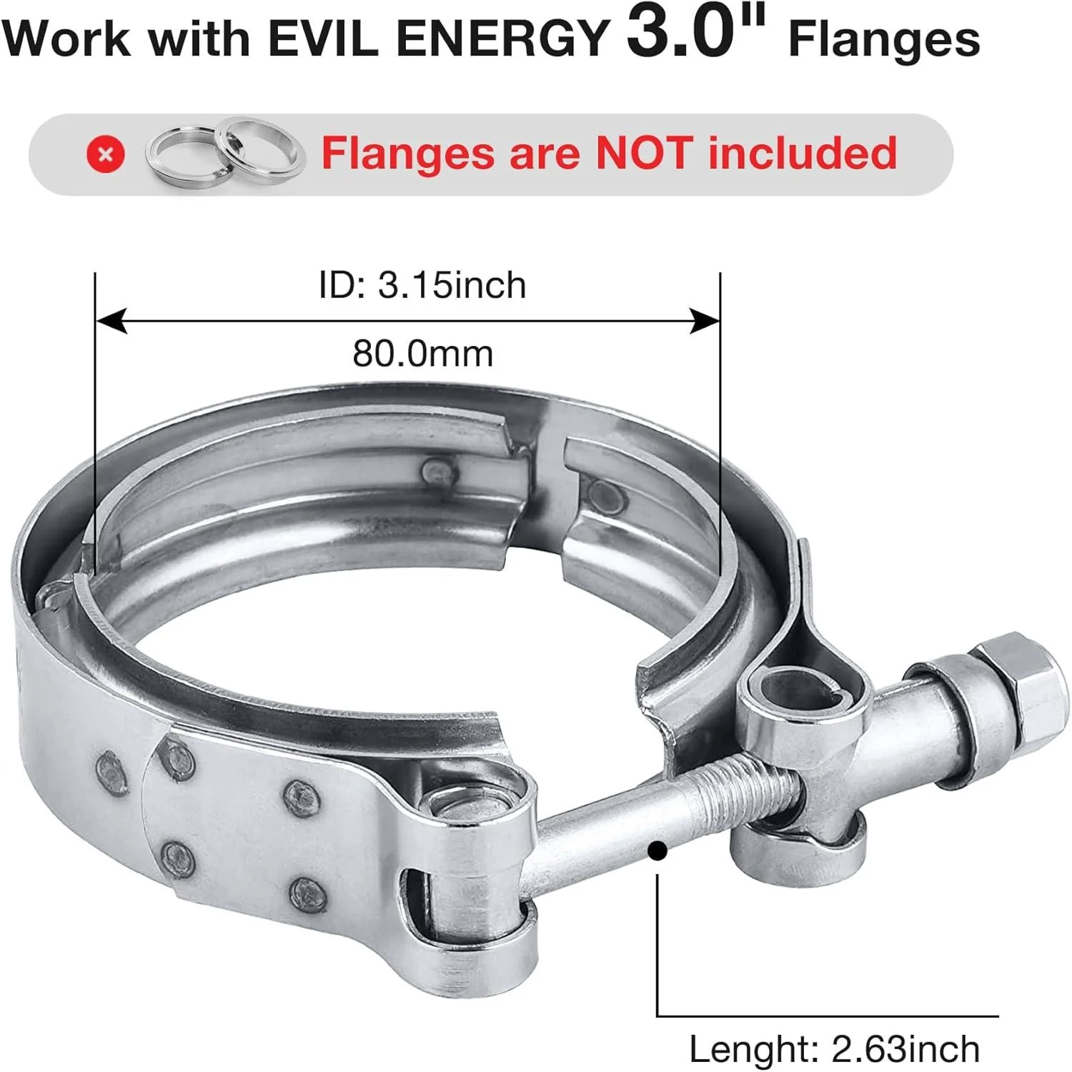 EVIL ENERGY 2.5 /3.0 Inch V Band Clamp for Flange Kit Stainless Steel  (No flanges) - Image 5