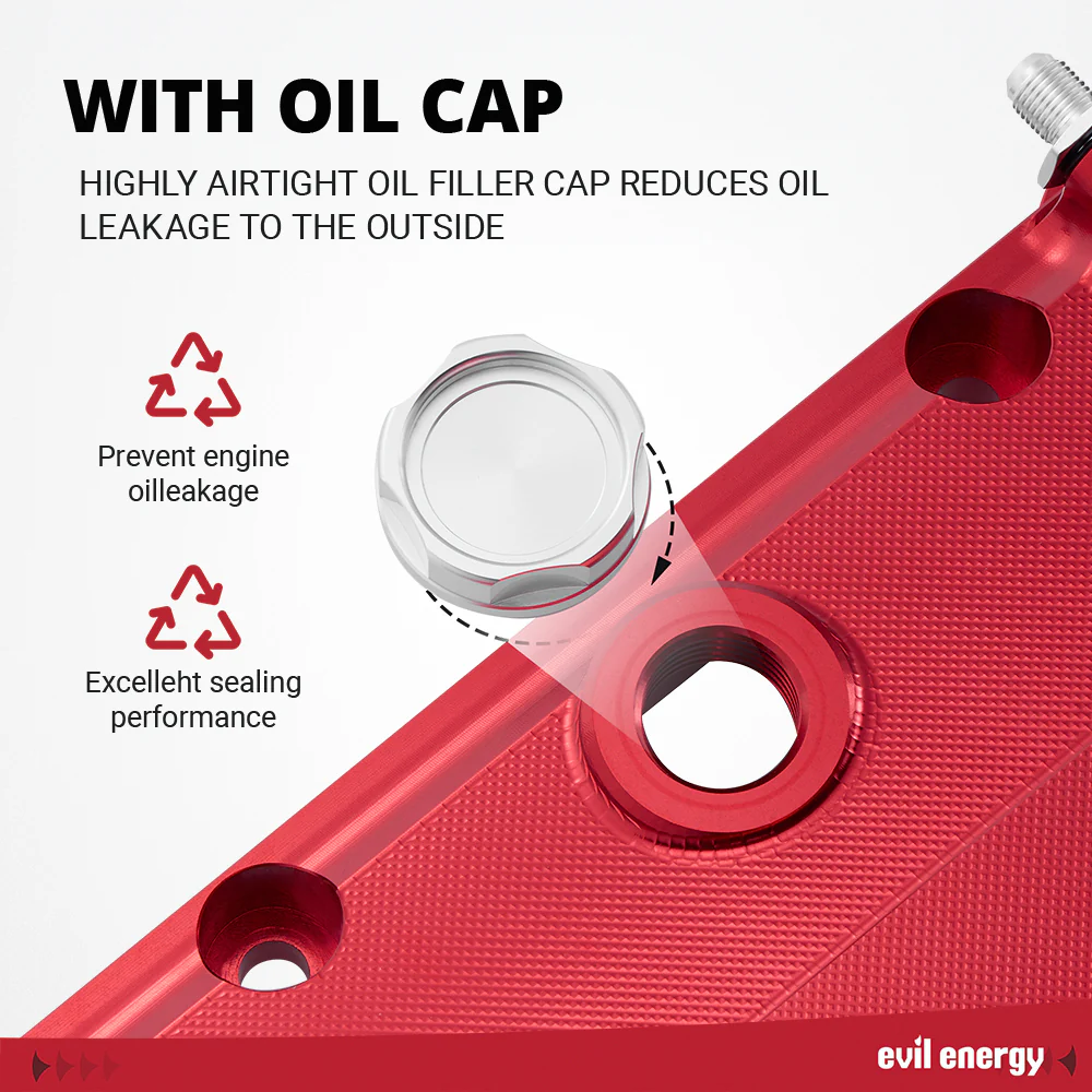 EVIL ENERGY Red CNC Billet Aluminum Valve Cover - For BMW E46 E60 M52 M54, Heat Dissipation & Engine Bay Upgrade - Image 6